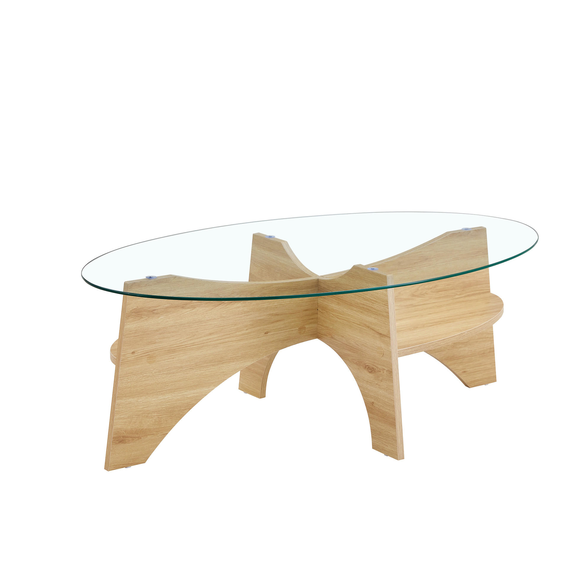 Modfu KONFERENČNÍ stolek z MDF a skla 104.9x60x45 cm transparentní/dekor dřeva s odkládací policí a oválnou deskou