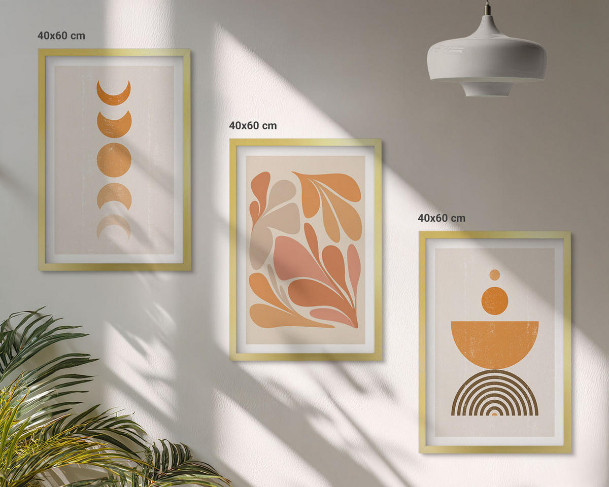 BILDER SET 3er Set - 40x60 cm Goldrahmen - Abstrakte orange Formen - Goldfarben, Kunststoff (40/60cm) - TULUP