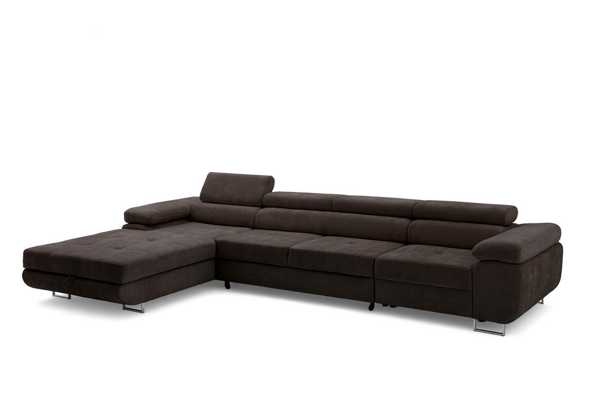 ECKSOFA ALONZO MAXI Links mit Schlaffunktion 125x195 Chenille Dunkelbraun - Chromfarben/Dunkelbraun, Holz/Textil (350/203cm) - Muffo