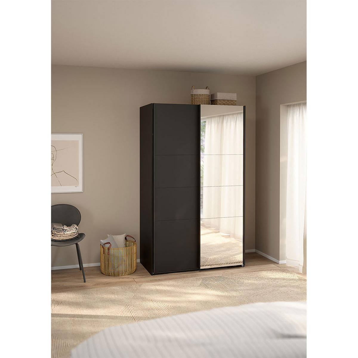 SCHIEBETÜRENSCHRANK, Catania, Schwarz, Holzwerkstoff, 119 x 67 x 201 cm - Schwarz, Holzwerkstoff (119/201/67cm) - ebuy24