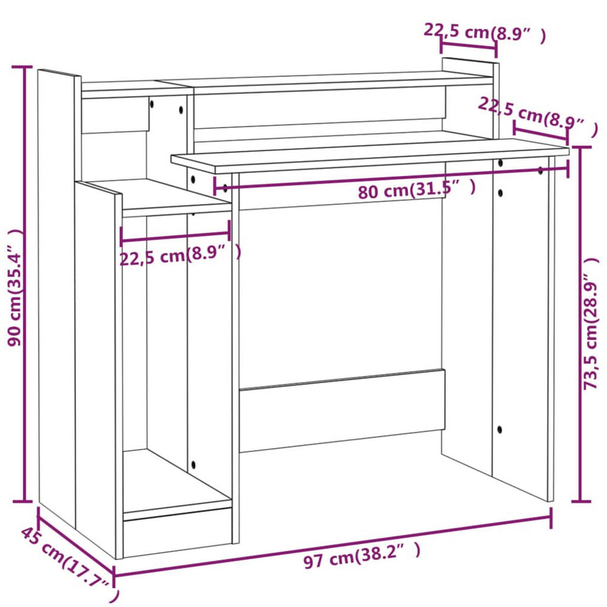 COMPUTERTISCH mit LED-Licht 97/45/90 cm aus Holzwerkstoff Weiß - Weiß, Holz (45/97/90cm) - vidaXL