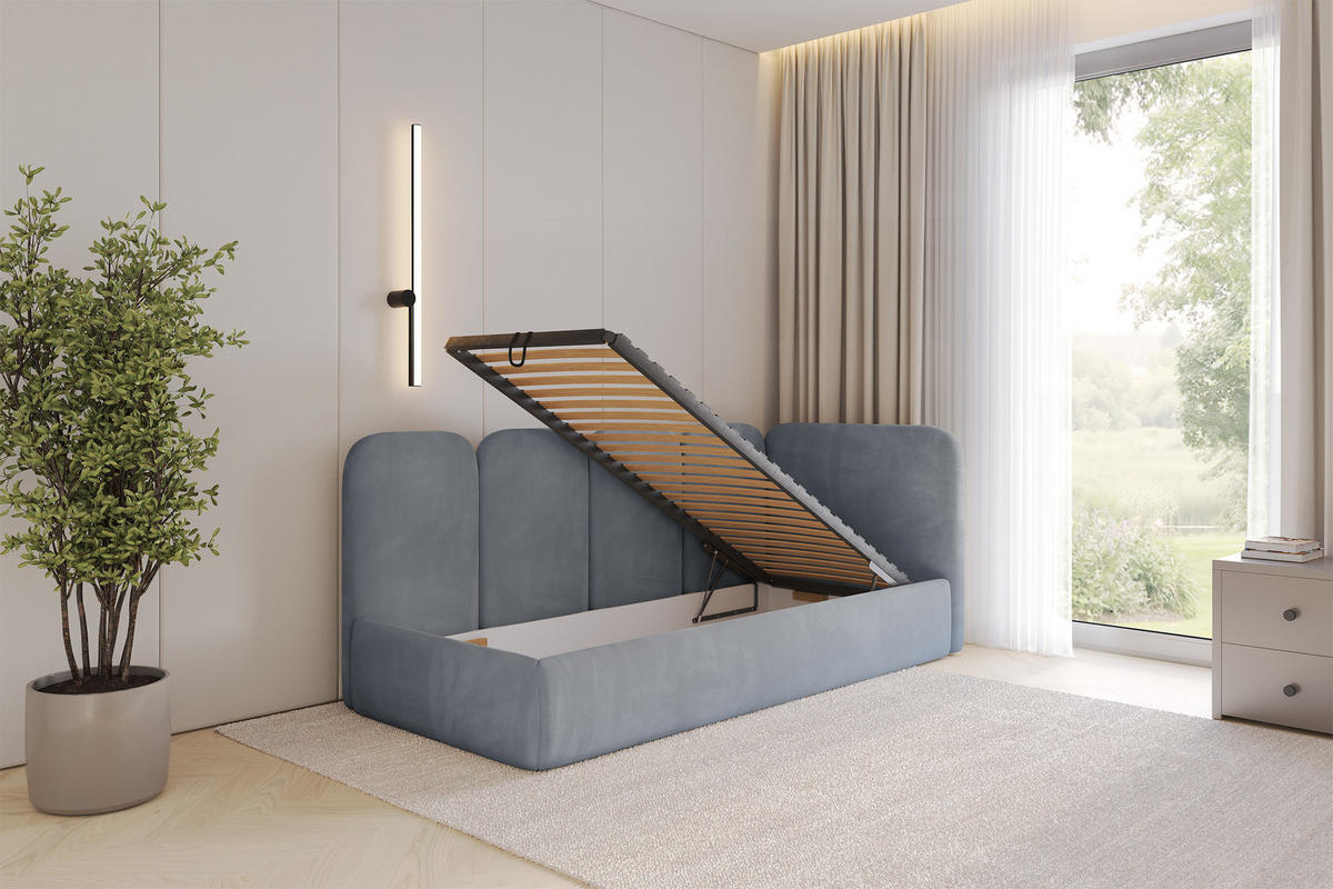 EINZELLBETT Jugendbett mit Bettkasten, Links - VELY 90x200 Grau - Grau, Holzwerkstoff/Textil (90/200cm) - ALTDECOR