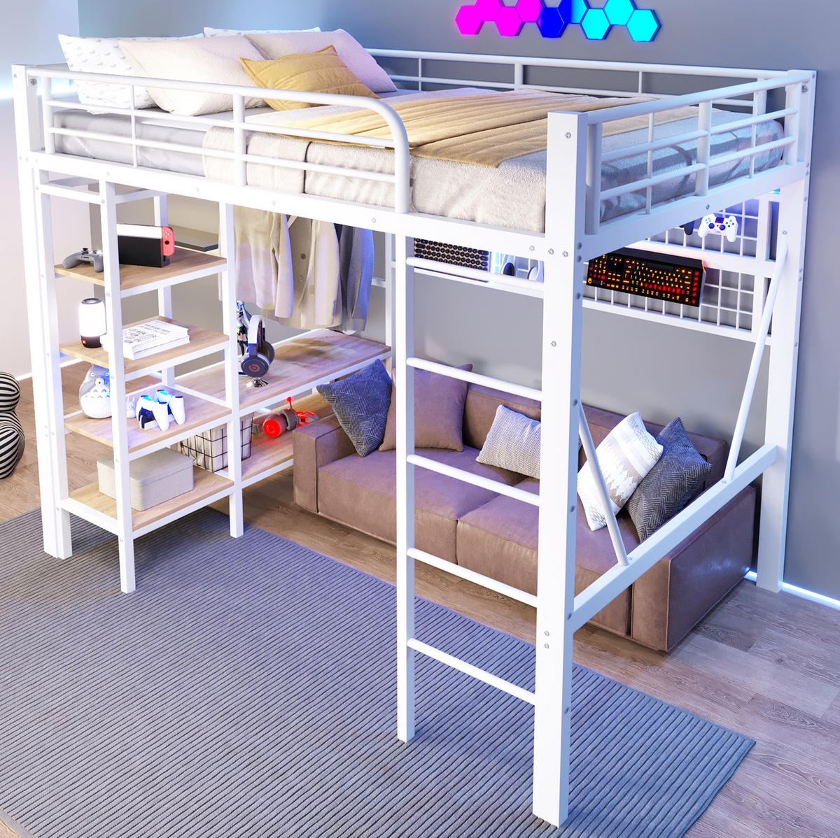 HOCHBETT 140/200 cm Weiß aus Metall mit LED-Lichtleiste - Weiß, Metall (140/200cm) - OKMYHOME