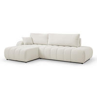 ECKSOFA Baloo mit Schlaffunktion und Bettkasten, komfortable Polsterung, Stoffbezug, lose Rückenkissen, freistehend, LINKS, 176x276x88 cm, White - Weiß, Holz/Textil (176/276cm) - DomoHome
