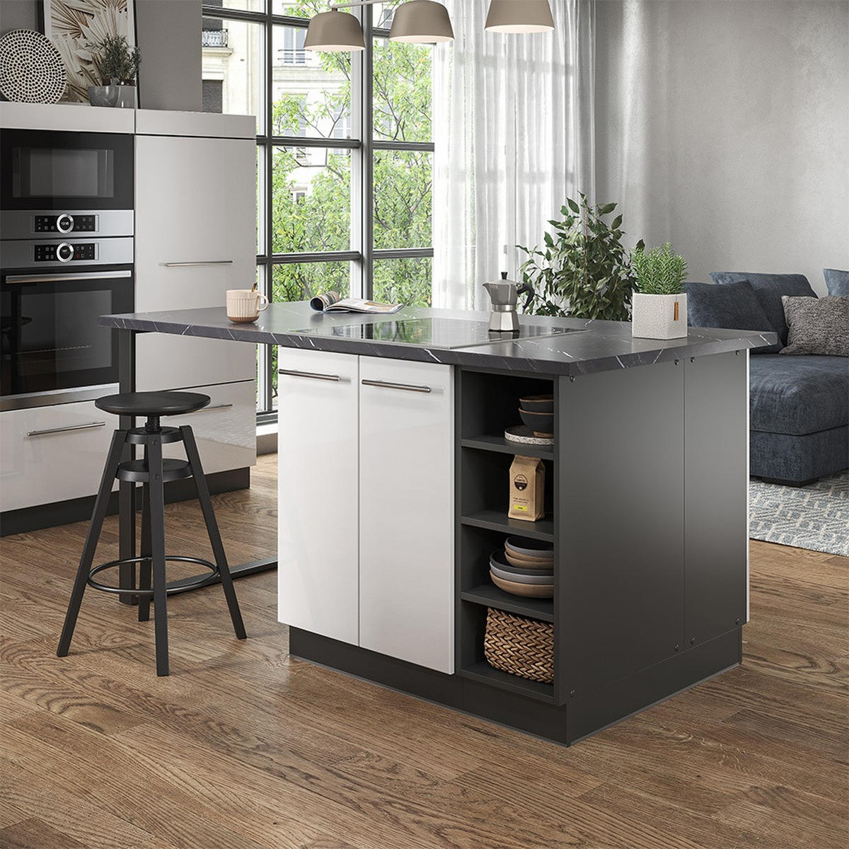 KÖKSÖ Fame-Line Vit högblank/antracit 90 cm utan bänkskiva - Antracit/Vit högglans, Träbaserade material (90/82/82cm) - Vicco