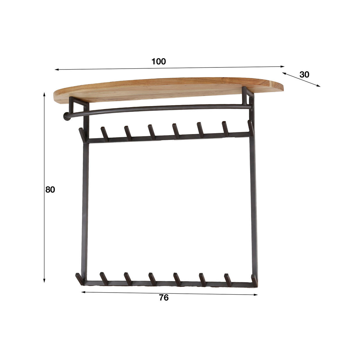 WANDGARDEROBE Hut Braun 30/100/80 cm - Braun, Holz (100/80/30cm) - Hoyz Collection