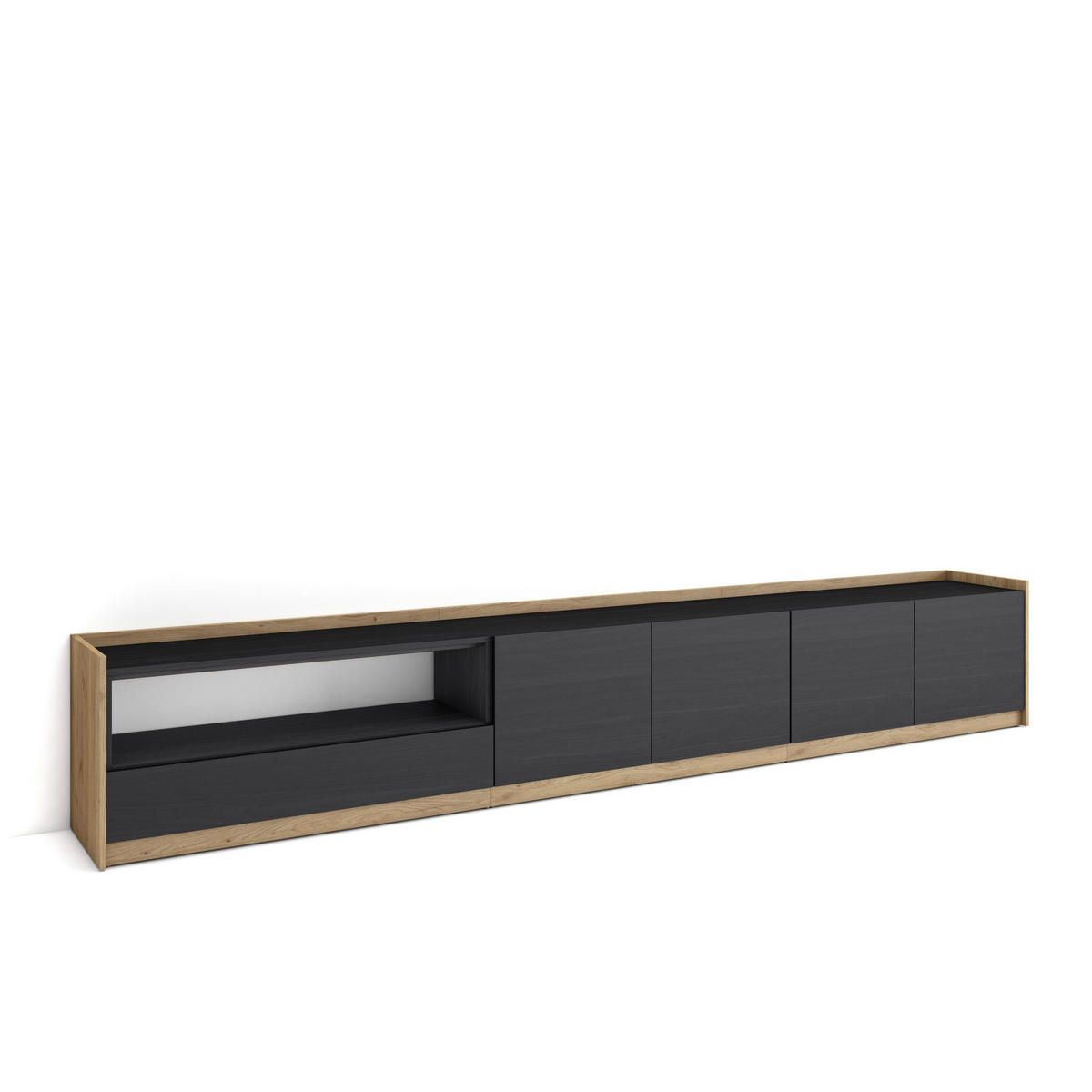 TV-SCHRANK, Lowboard, Schwarz Eiche, 310/37/50cm - Schwarz, Holzwerkstoff (310/50/37cm) - Skraut Home