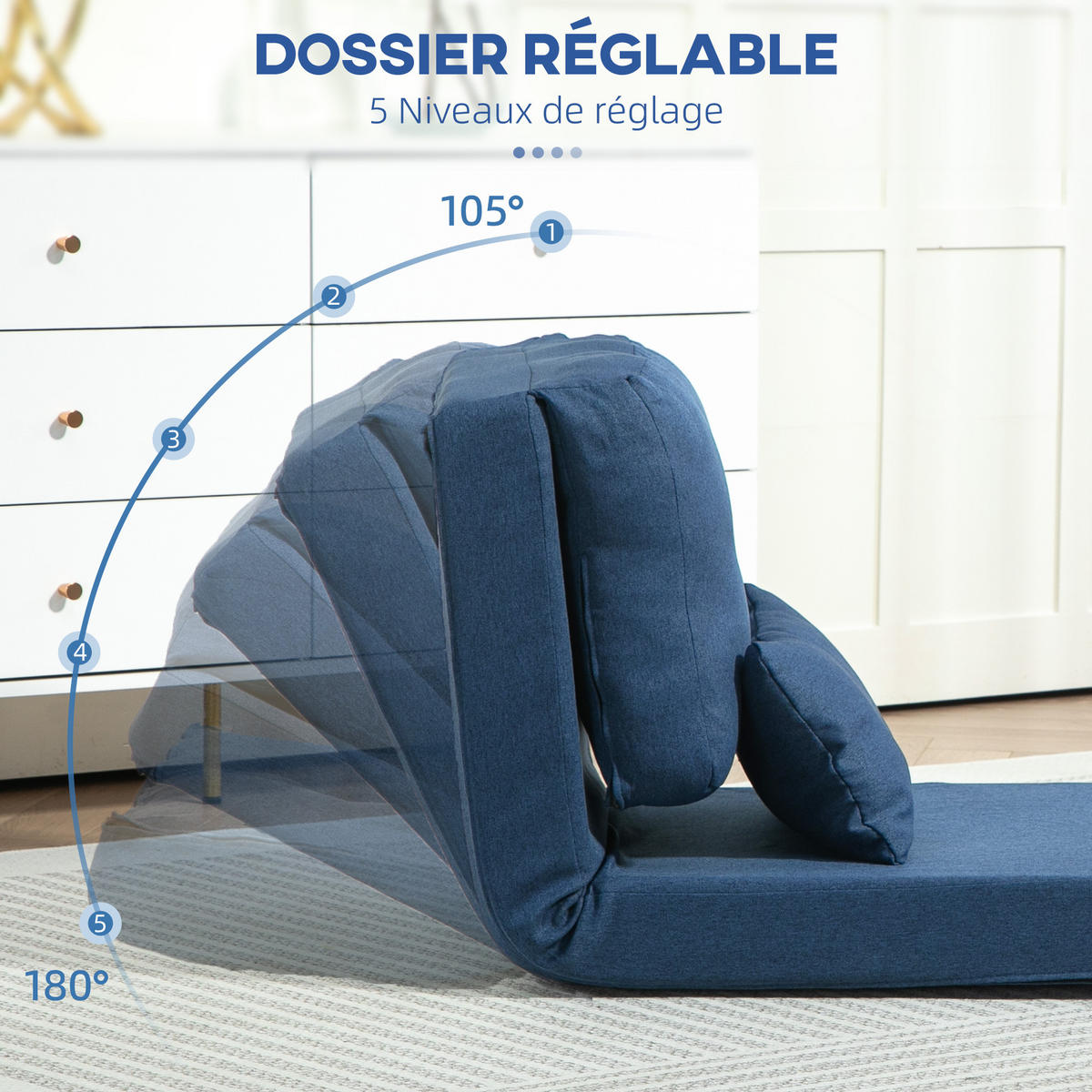 SCHLAFSESSEL DE-14581 mit 5-fach verstellbarer Rückenlehne Dunkelblau - Blau, Textil (80/56/60cm) - ComfortXL