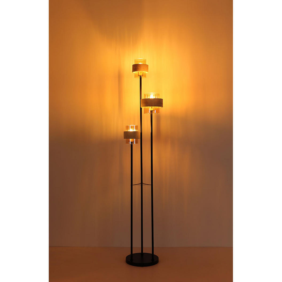 LED STEHLEUCHTE DAREN Metall Glas Schwarz, 3-flammig, E27 - Schwarz, Glas (34/34/167cm) - Globo Lighting
