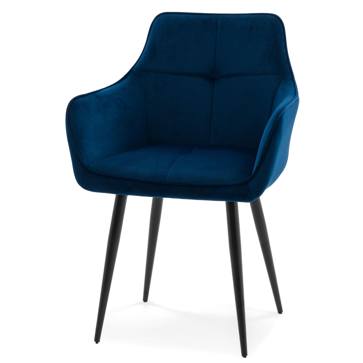 STUHL QUATTRO gepolstert mit Steppung - dunkelblau - Samt Velours - Schwarz/Dunkelblau, Textil/Metall (58/88/58cm) - NEW HOME