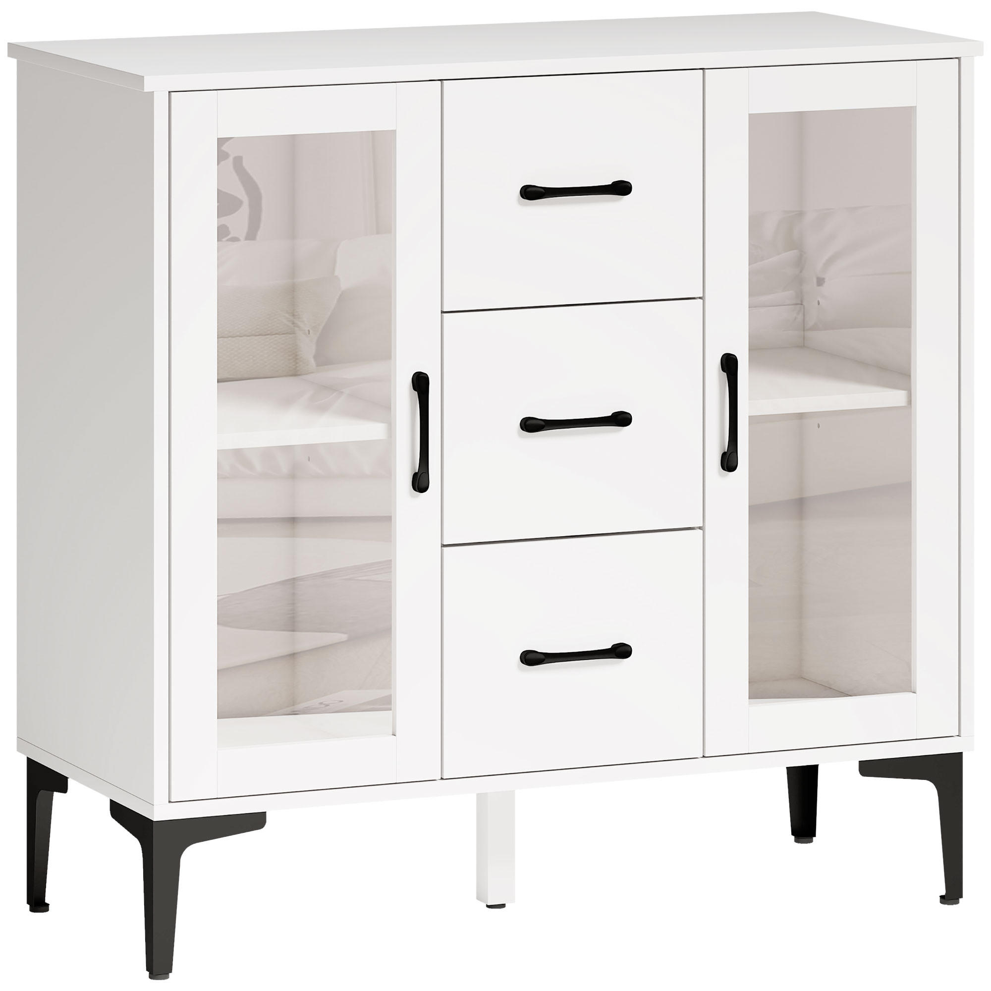BYRÅ i MDF och glas, vit 86/38/90 cm