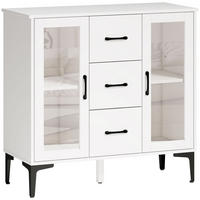 KOMMODE Sideboard mit 3 Schubladen 2 Glastüren verstellbaren Regalen Weiß - Transparent/Schwarz, Holzwerkstoff/Metall (38/86/90cm) - HOMCOM