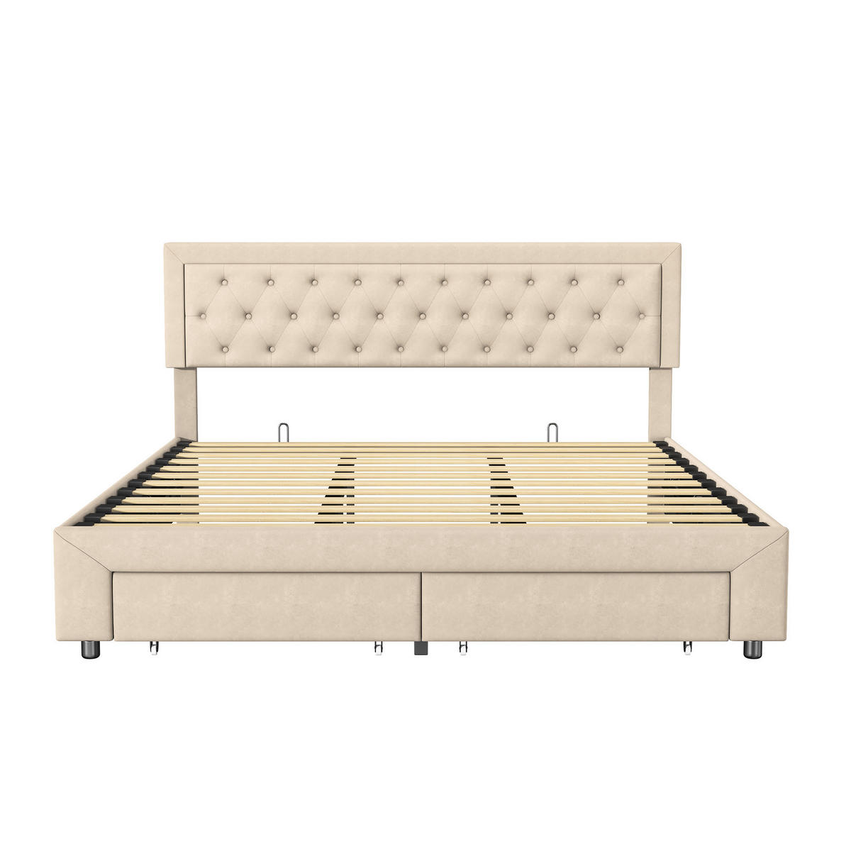 POLSTERBETT 180/200 cm mit Stauraum, Doppelbett Beige mit Bettkasten und Schubladen, gepolstertes Bettgestell - Beige, Holz/Metall (180/200cm) - Joyfair