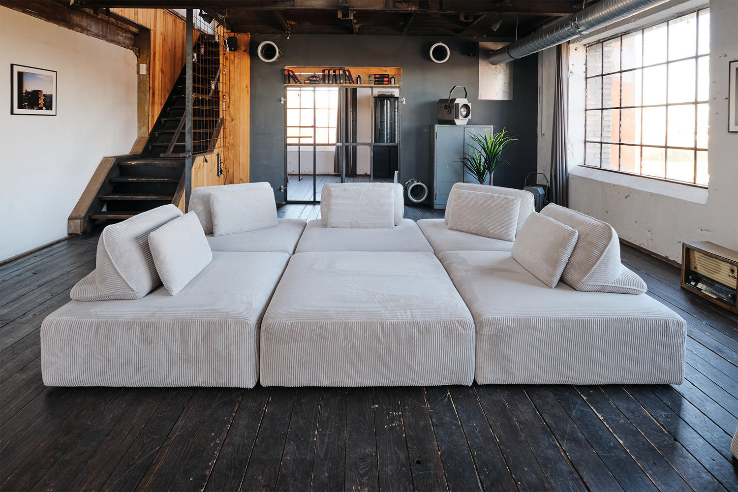 MODULSOFA WIOLO SOFT 6 MODULE 6 KISSEN Hellgrau Cord - Hellgrau/Schwarz, Kunststoff/Textil (333/84/333cm) - KAWOLA