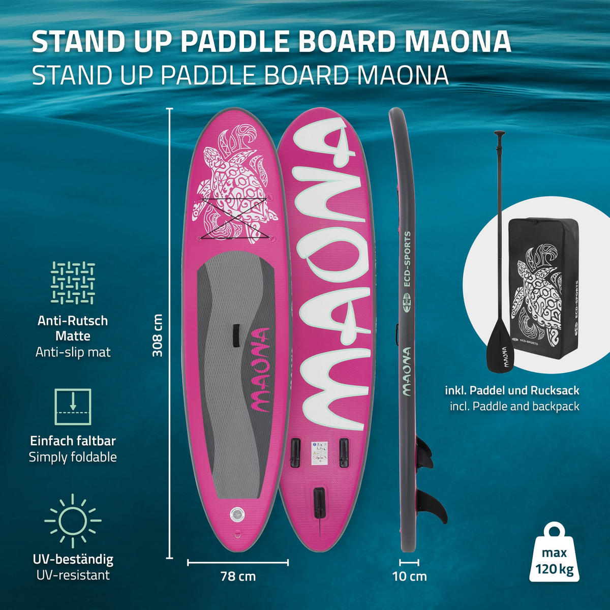 STAND UP PADDLE BOARD Maona Rosa - Pink, Kunststoff (308/78/10cm) - ECD-Germany