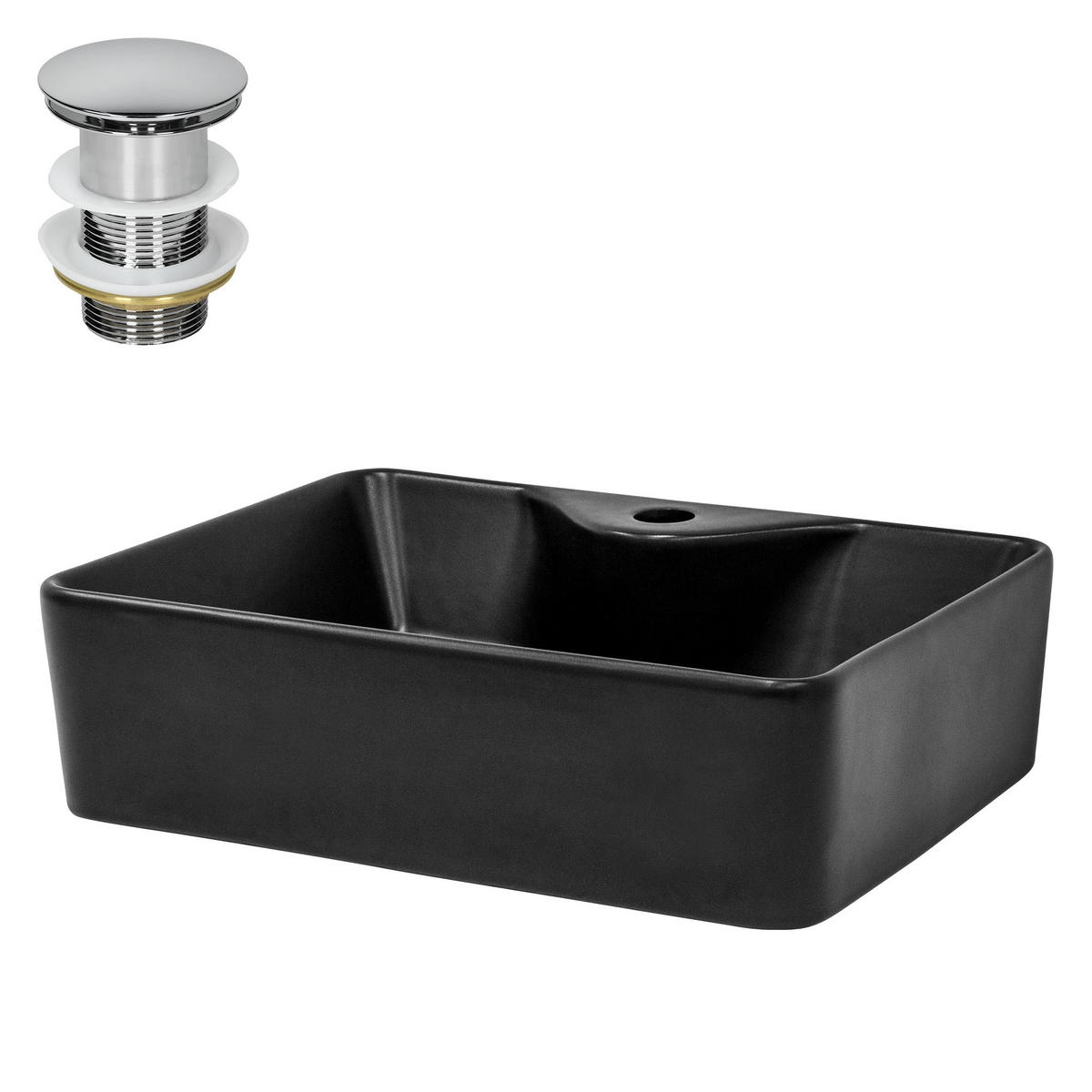 WASCHBECKEN - Schwarz, Keramik (36.5/14/49cm) - ML-DESIGN
