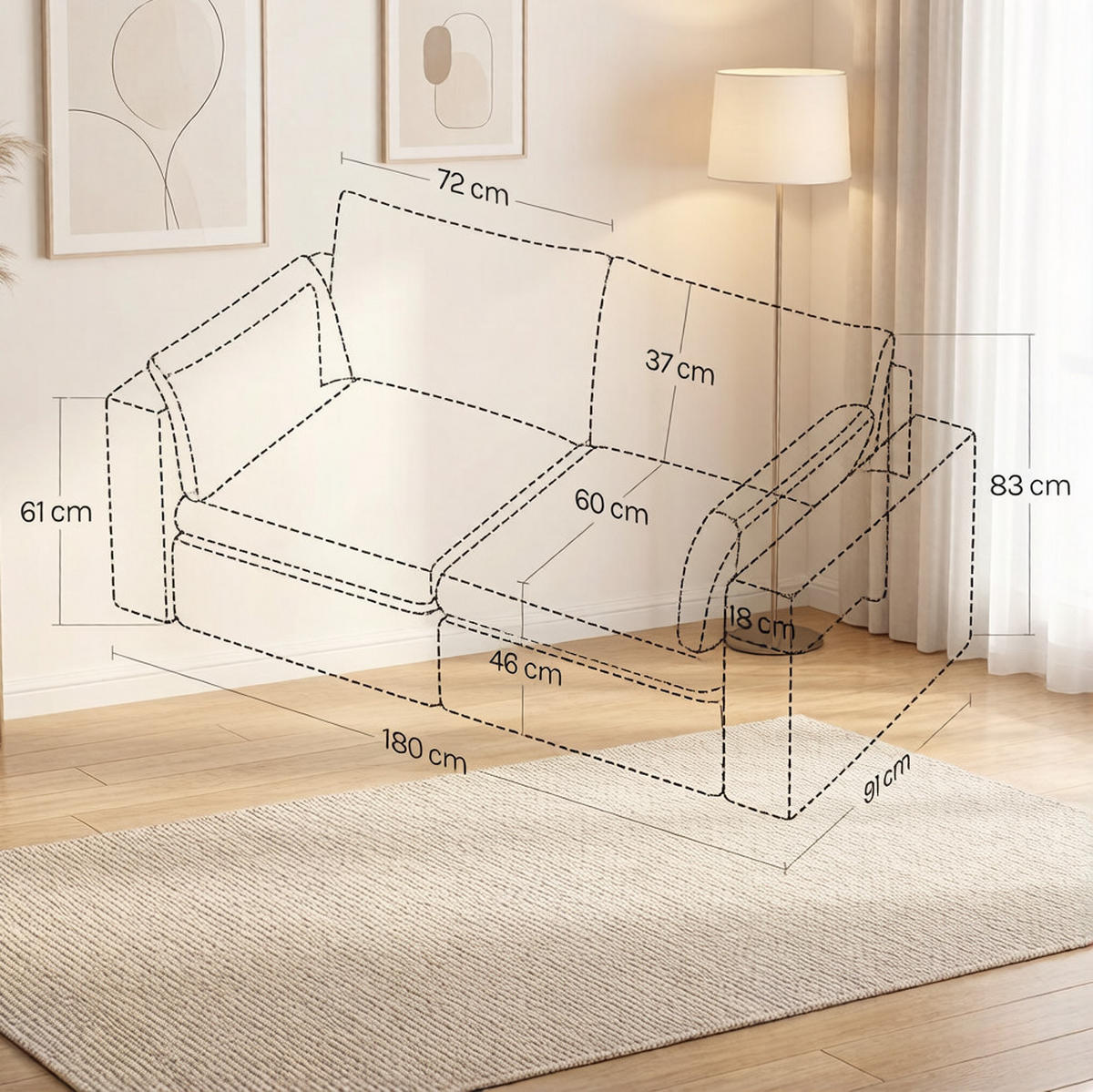 SOFA modular 180 x 91 x 83 cm Weiß Chenille - Weiß, Holzwerkstoff (180/83/91cm) - Meubliv