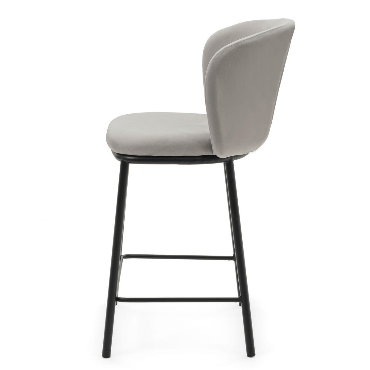 BARHOCKER BARI gepolsterter mit Steppung - hellgrau - Samt Velour - Hellgrau/Schwarz, Textil/Metall (55/94/57cm) - NEW HOME