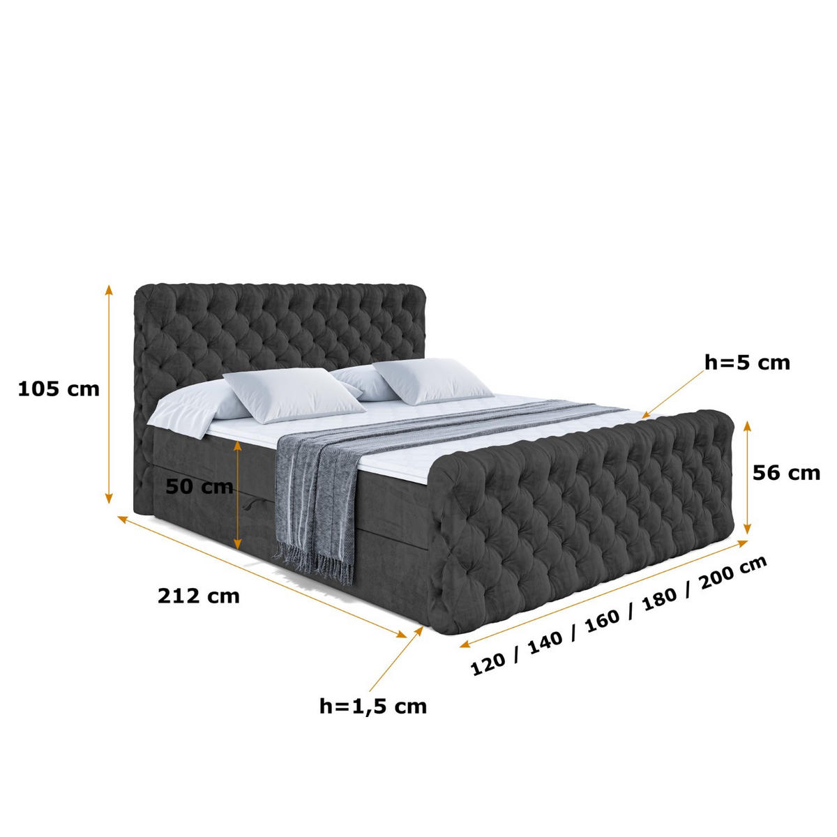 BOXBETT BOXI8-Z - 140x200 cm - H3 - Schwarz - Schwarz, Holzwerkstoff (140/200cm) - ALTDECOR