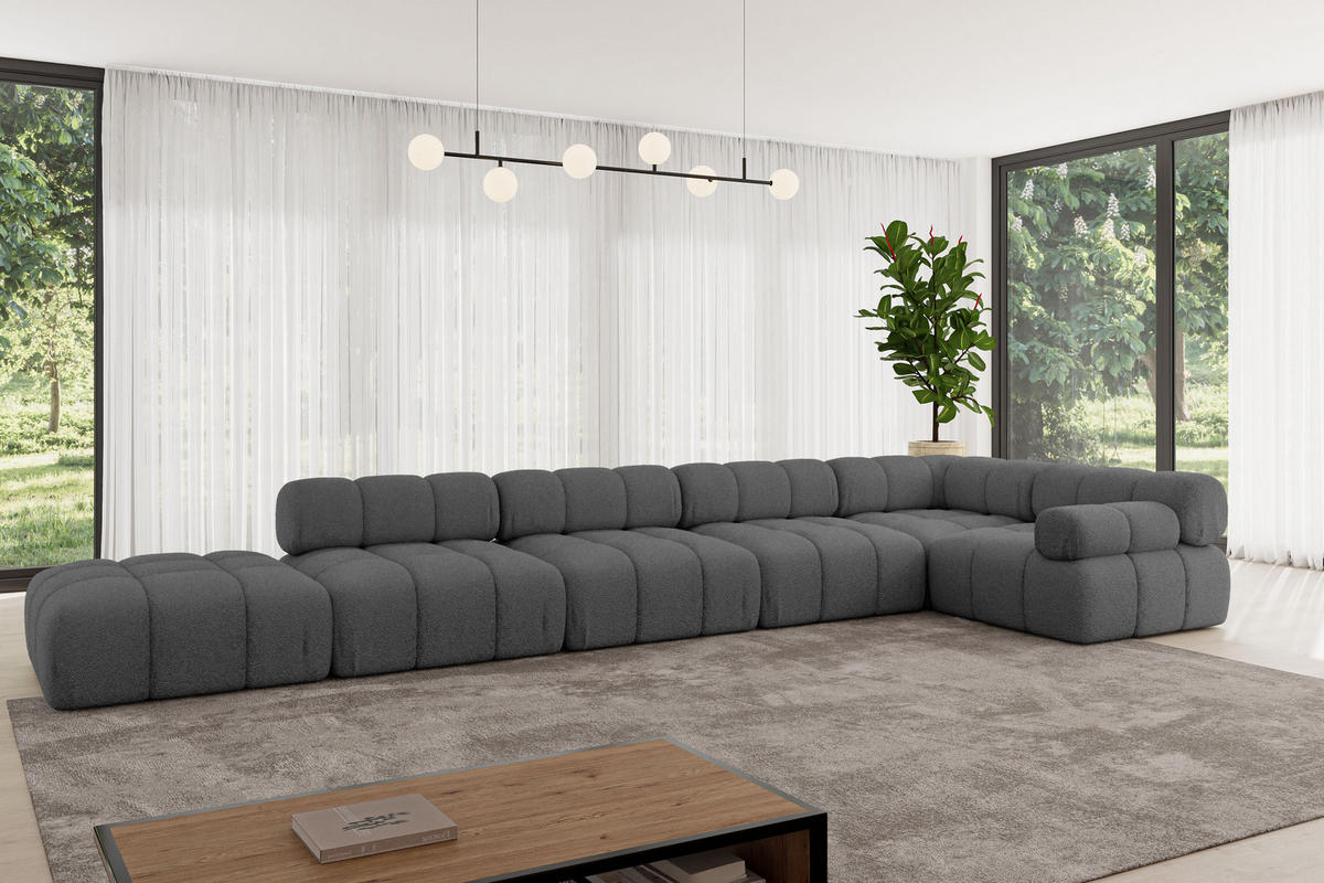 ECKSOFA modulares Sofa Felto-L3 - 475x190x70 cm Grau Bouclé - Grau, Holzwerkstoff/Textil (475/190cm) - ALTDECOR
