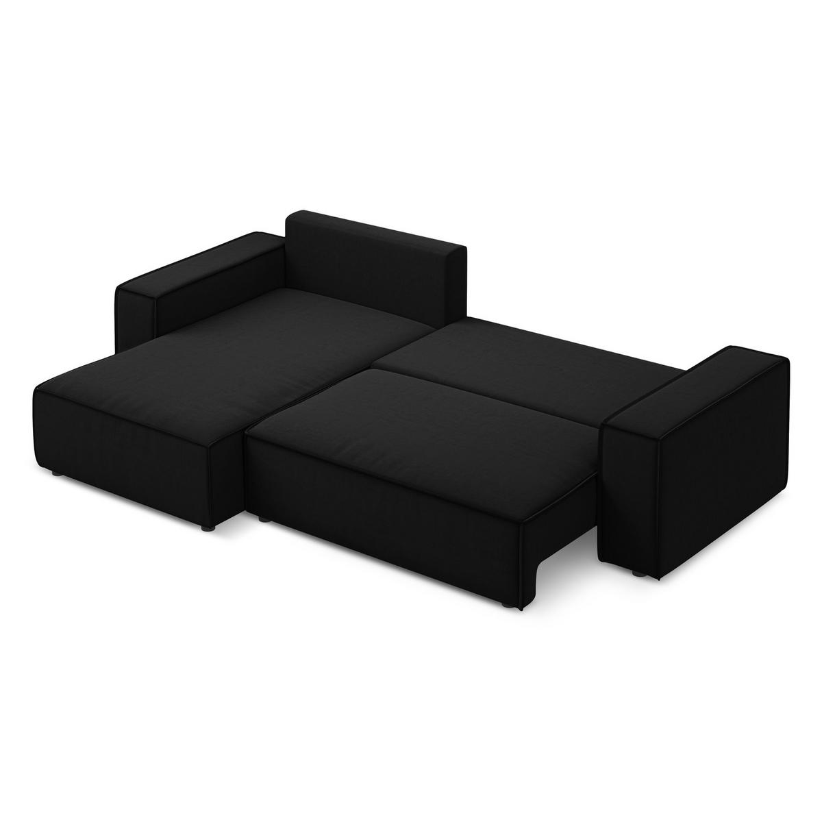 ECKSOFA mit Schlaffunktion Samt Stoff Schwarz - Schwarz, Kunststoff/Textil (185/290cm) - LaMiaSofa