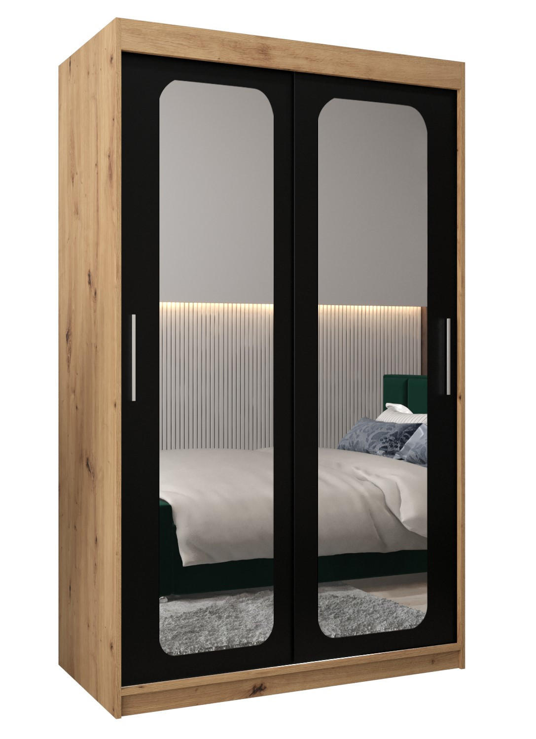 Abiks Möbel Schwebetürenschrank Eiche Artisan, Schwarz 120x200x62 cm