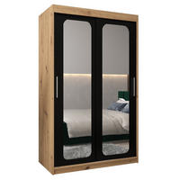 SCHWEBETÜRENSCHRANK 200/120/62 2-türig - Silberfarben/Schwarz, Holz/Kunststoff (120/200/62cm) - Abiks Möbel