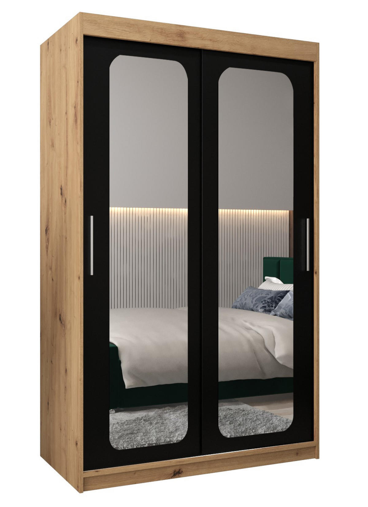 SCHWEBETÜRENSCHRANK 200/120/62 2-türig - Silberfarben/Schwarz, Holz/Kunststoff (120/200/62cm) - Abiks Möbel