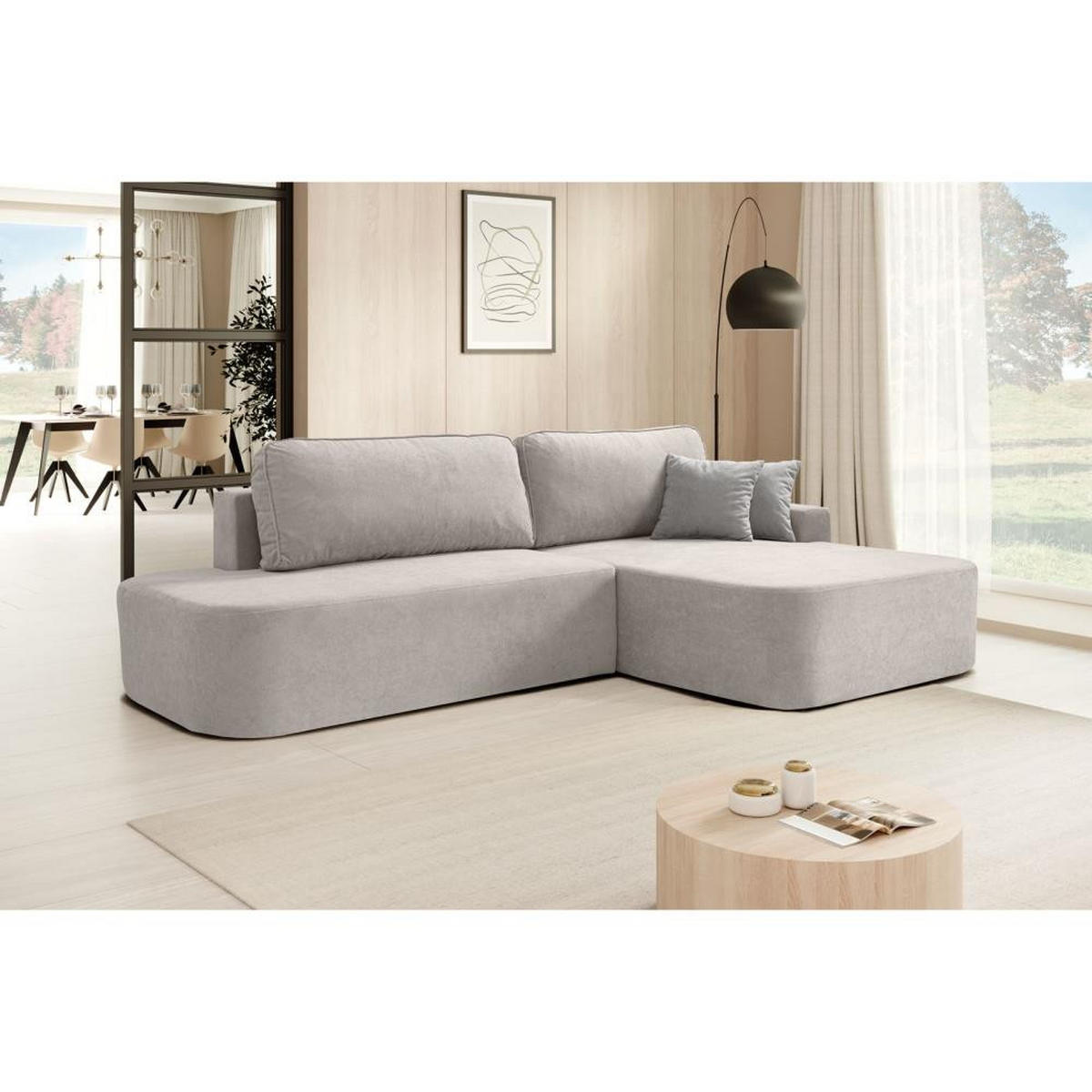 ECKSCHLAFSOFA Gavi beige velours rechts - Beige, Textil (269/171cm) - Beautysofa