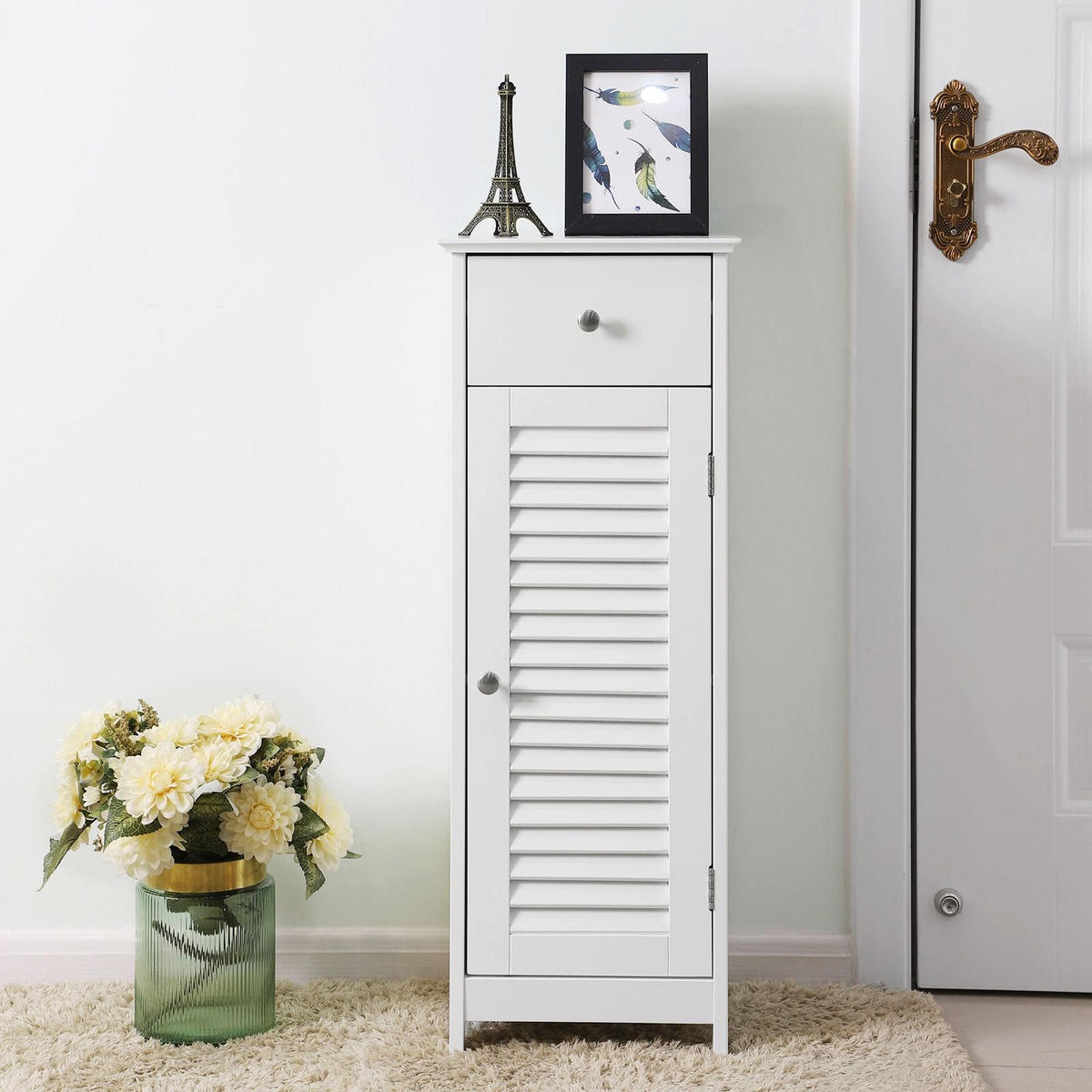 BADEZIMMERSCHRANK BEISTELLSCHRANK - Weiß, Holzwerkstoff (87/30/32cm) - Hansiro