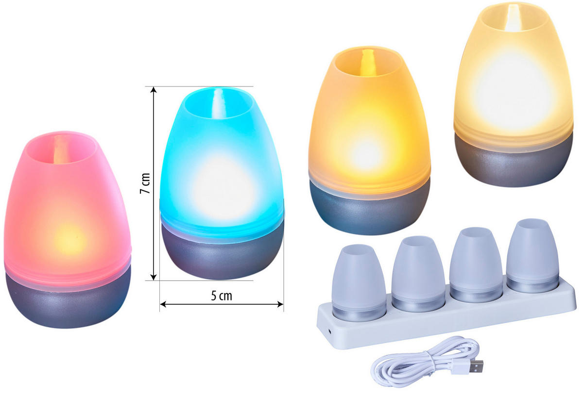 LED-AKKU-LOUNGE-LICHTER 4er-Set mit Touchsensor Kabellos für Innen und Außen RGBW Flackereffekt Silber Matt - Silberfarben, Kunststoff (5/5/7cm) - Northpoint