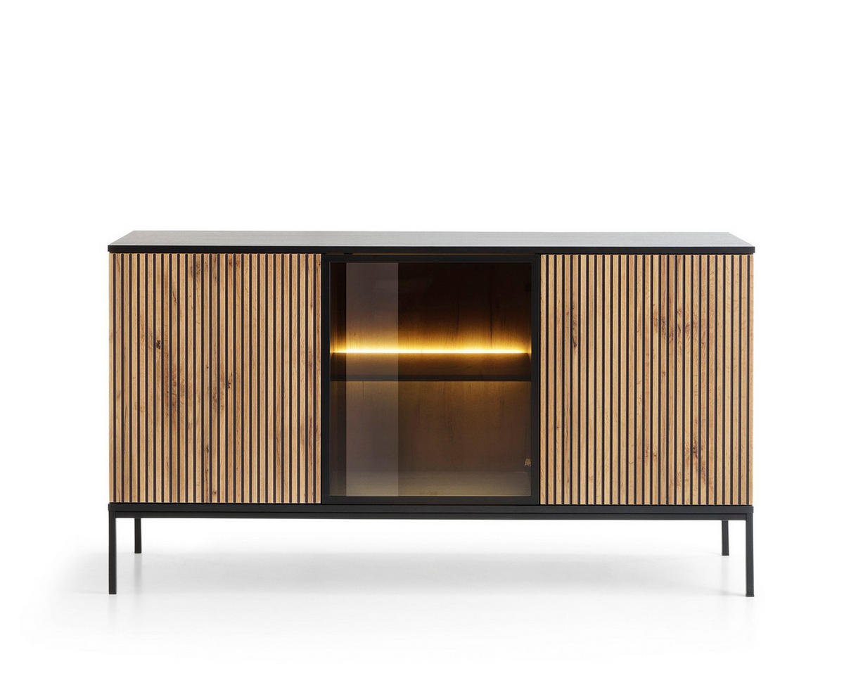 SIDEBOARD mit Fronten gefräst LINO Eiche wotan - Eiche Wotan, Holzwerkstoff (154/166/39cm) - Compleo24
