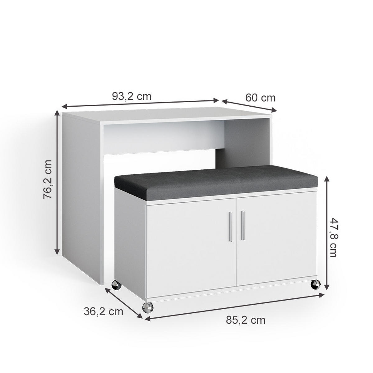 SCHREIBTISCH Flona Weiß 93.2 cm - Anthrazit/Weiß, Holzwerkstoff (60/93.2/76.2cm) - Vicco