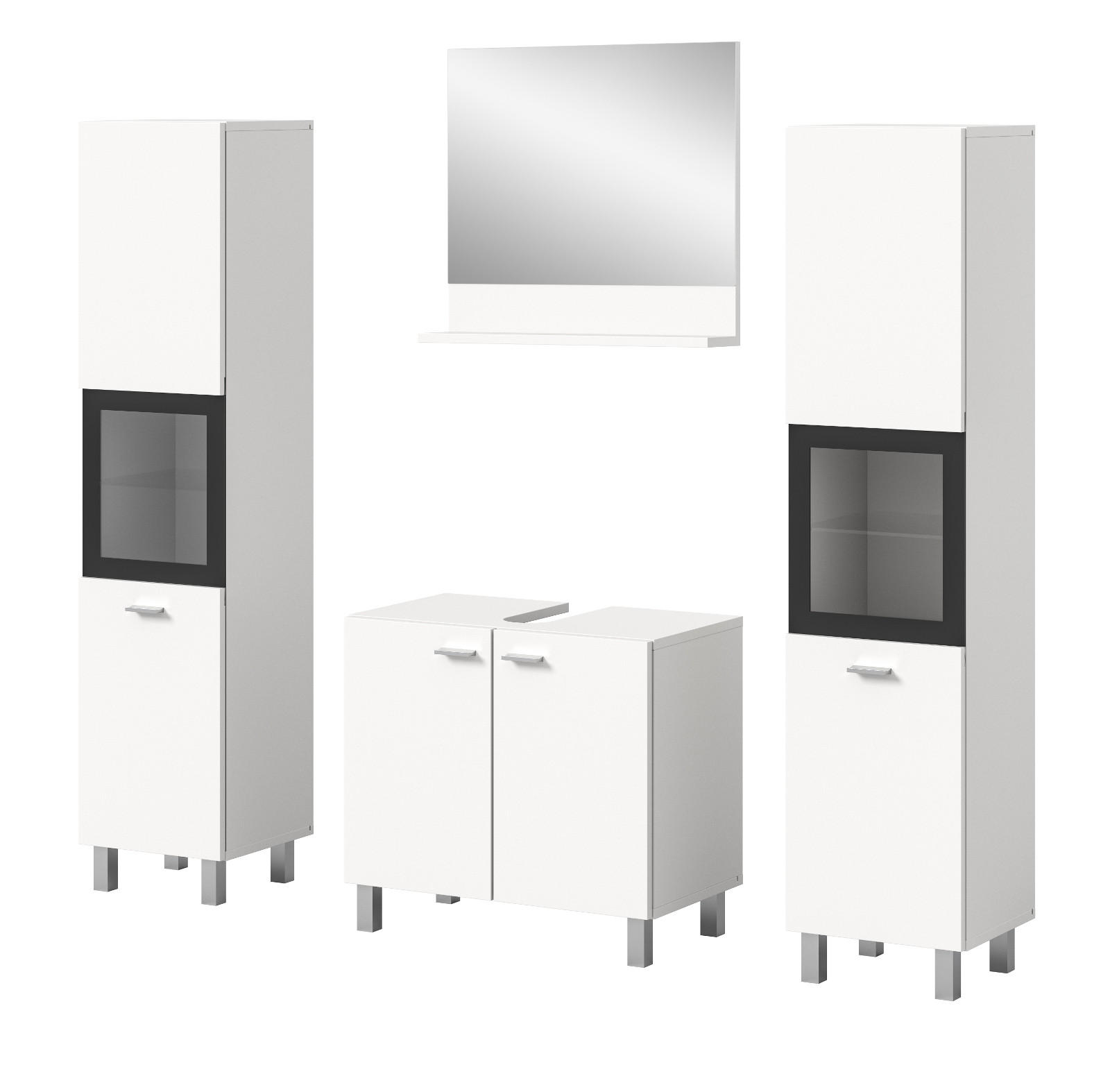 BADMÖBEL-SET weiß 4-teilig 140 cm, Kombination hängend oder stehend - Weiß, Glas/Holzwerkstoff (137/186/33cm) - Inn.Furn