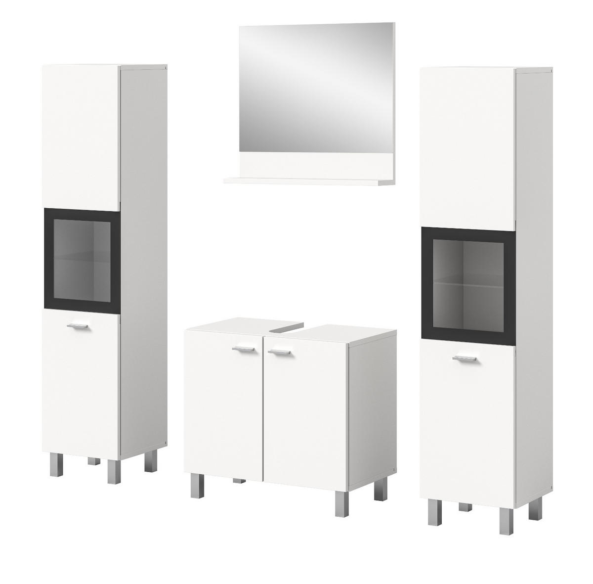 BADMÖBEL-SET weiß 4-teilig 140 cm, Kombination hängend oder stehend - Weiß, Glas/Holzwerkstoff (137/186/33cm) - Inn.Furn