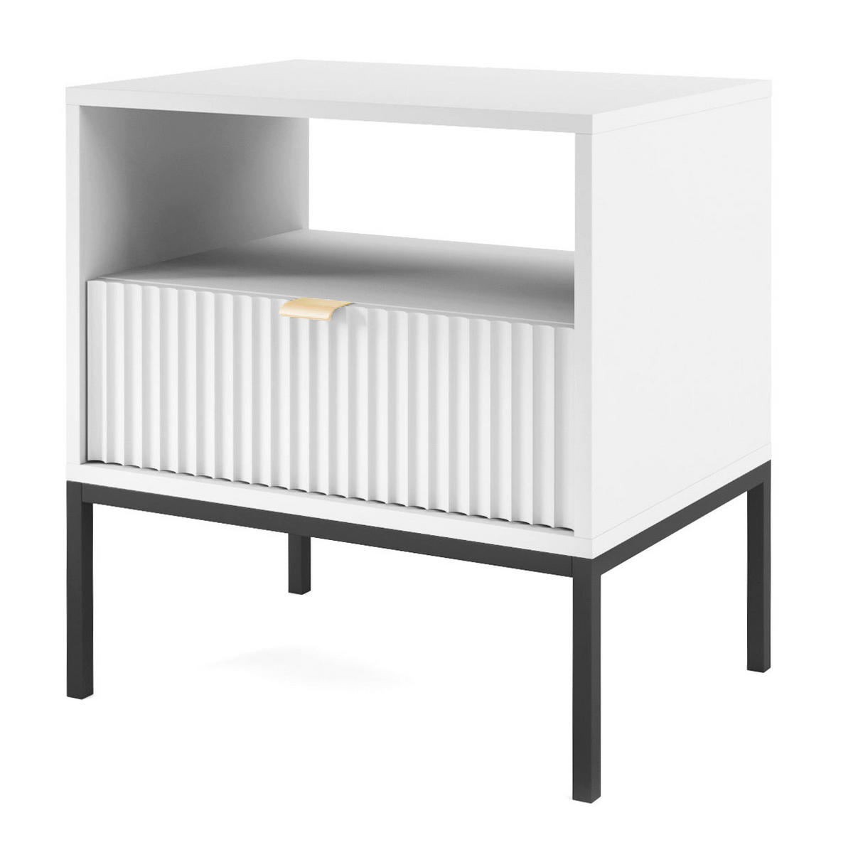 NACHTSCHRANK Vellore Weiß mit Metallbeinen 54 cm - Goldfarben/Schwarz, Holzwerkstoff/Metall (54/56/39cm) - Selsey