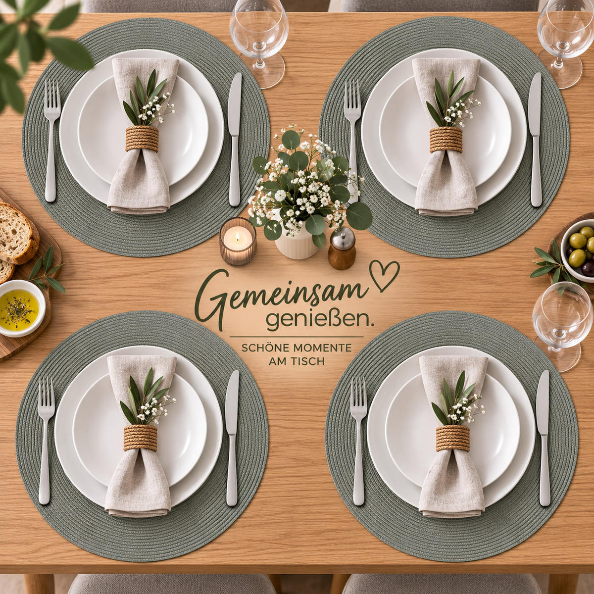 PLATZSET 4er Set Polypro Grau 35 cm rund - Grau, Kunststoff (35cm) - TiborTex