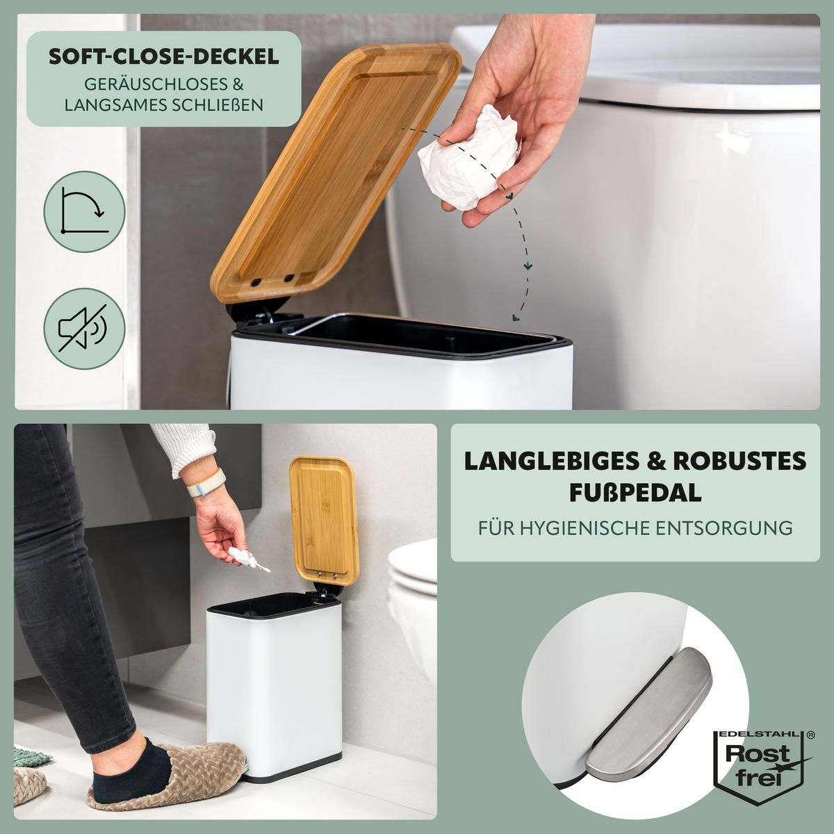 ABFALLEIMER, weiß - Weiß, Metall (14/28.5/30cm) - bremermann