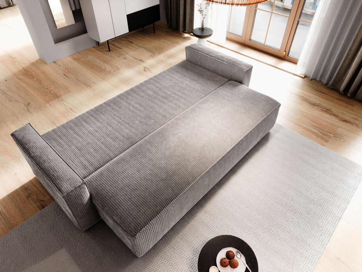 BETTSOFA MENI Creme Kordstoff mit Schlaffunktion - Creme, Textil (232/83/87cm) - MASSENO