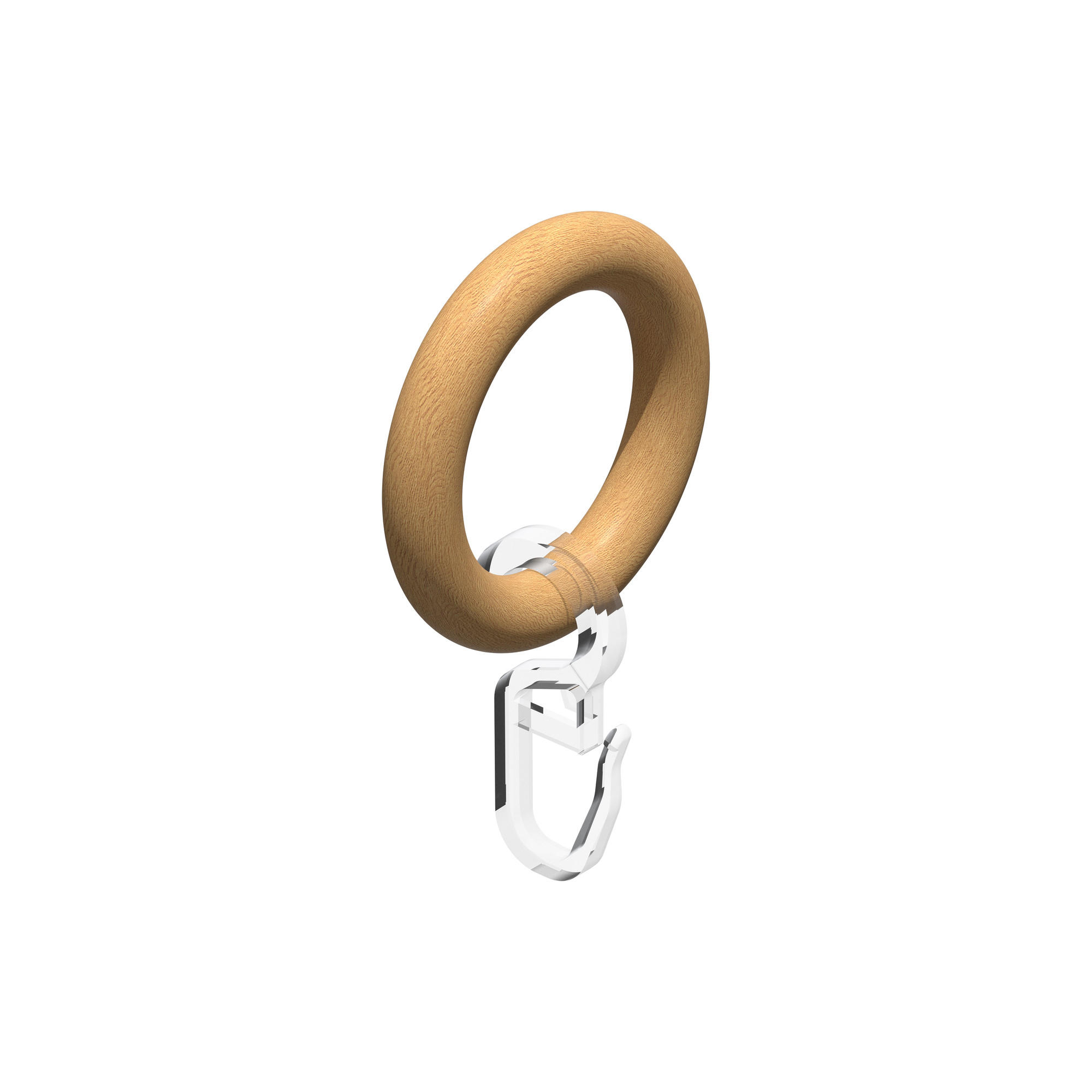 RUNDRINGE MIT FALTENHAKEN FÜR GARDINENSTANGEN 16 mm Ø, Buche, Packung 10 Stück - Buchefarben, Holz (16cm) - INTERDECO