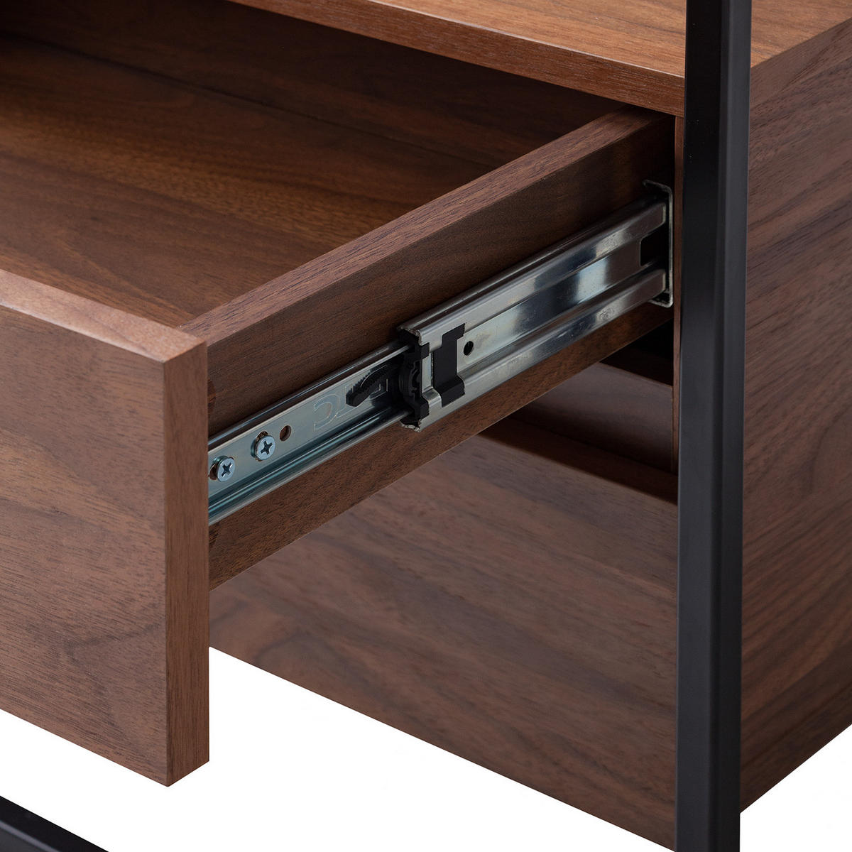 BEISTELLTISCH mit Schubladen - Echtholzfurnier / Metall - Walnuss / Schwarz - Braun, Glas/Holzwerkstoff (43/54/54cm) - home24