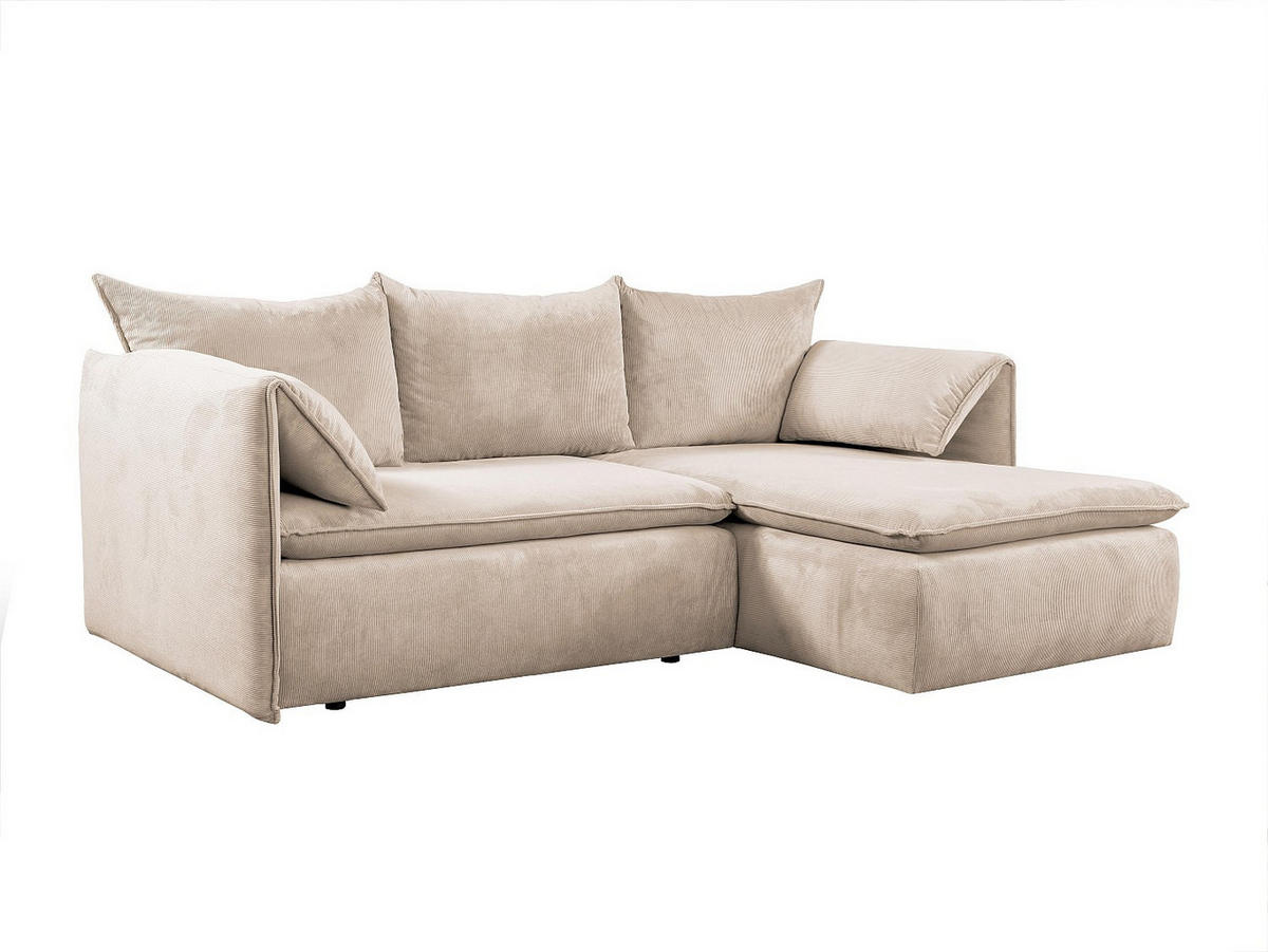 ECKSOFA mit Schlaffunktion - Ecke Rechts - Feincord - Beige - TEODORA - Beige, Textil (230/166cm) - Vente-Unique