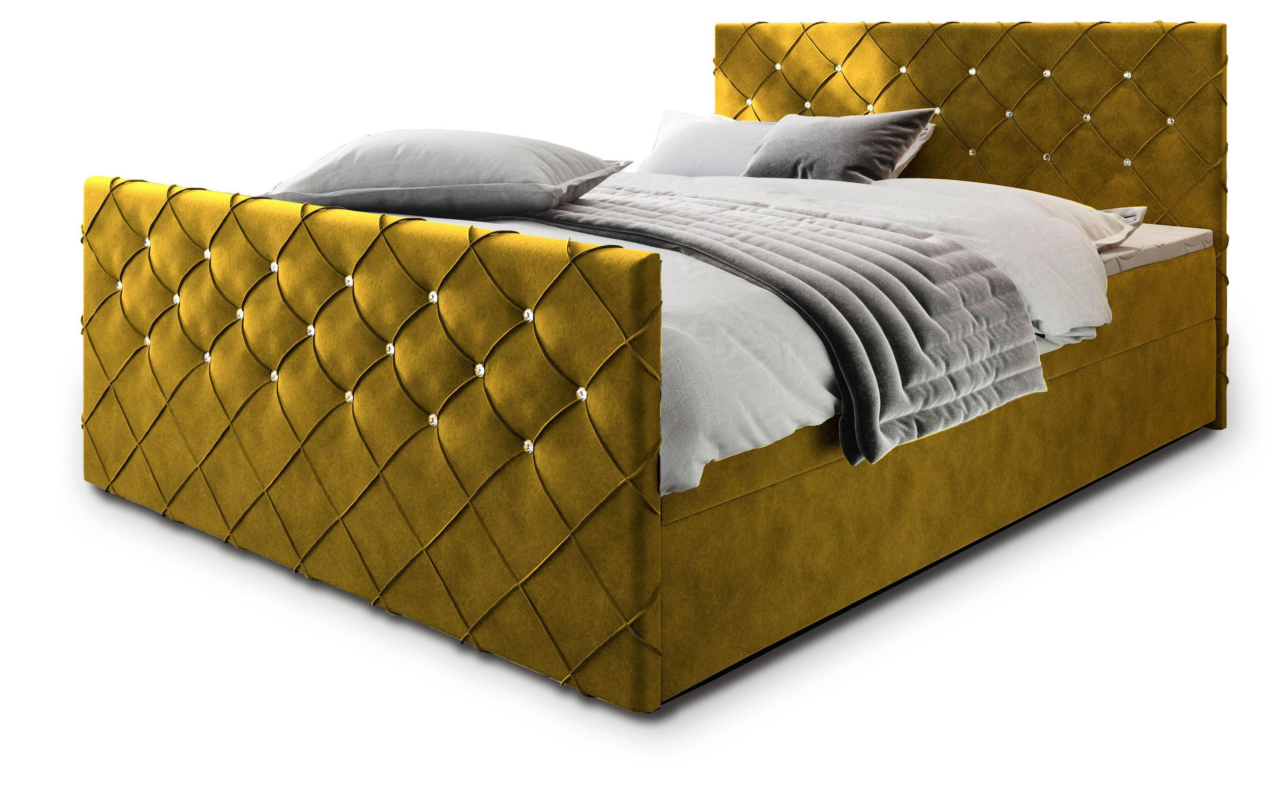 POSTEL BOXSPRING MANDI 180x200 cm, s matrací a úložným prostorem, žlutá - žlutá, kompozitní dřevo/textil (180/200cm) - MASSENO