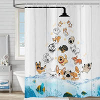 DUSCHVORHANG Bunt Hund und Fisch Ozean rustikal Holz Badewanne wasserdicht - Weiß, Textil (180/180cm) - MCBOSON
