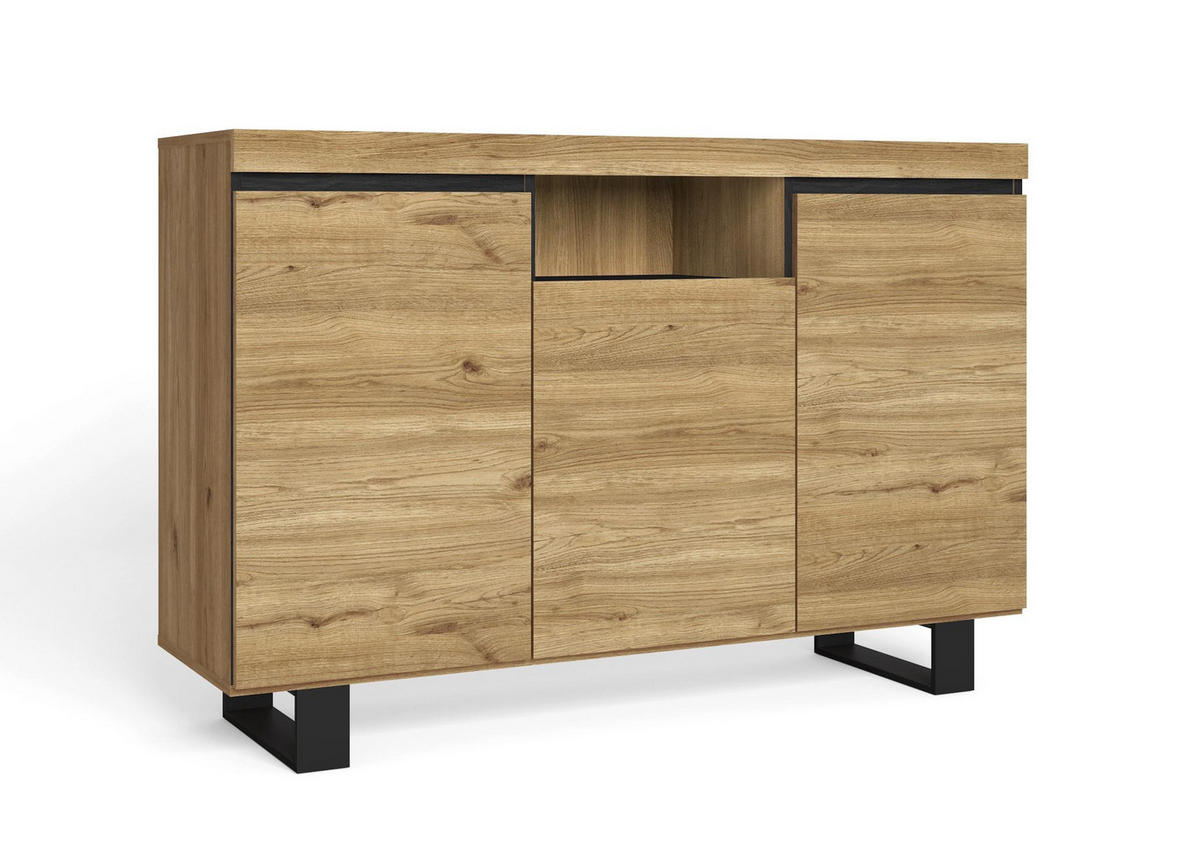 SIDEBOARD eiche/schwarz, 140/40/92cm - Beige/Multicolor, Holzwerkstoff (140/92/40cm) - Skraut Home