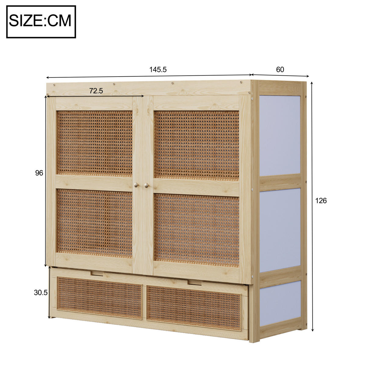 KLAPPBETT 140/200 cm aus Holz – vertikal, mit Stauraum - Naturfarben, Holzwerkstoff (140/200cm) - BEAOK