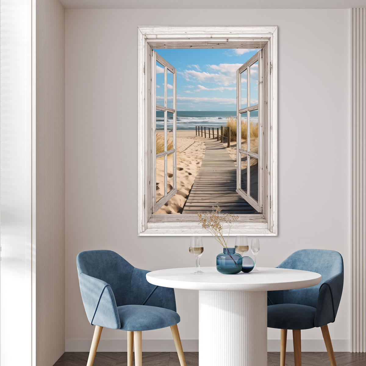 POSTER Fenster - Meer - Küste - Natur - Ausblick - Strand - Wattenmeer 80x120 cm - Beige, Papier (80/120/0.1cm) - MuchoWow
