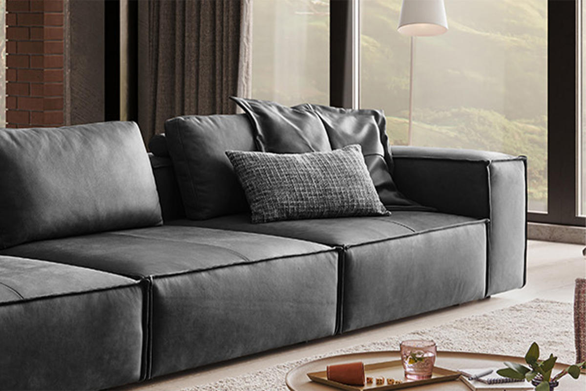 SOFA CARMO Anthrazit Leder - Anthrazit/Schwarz, Leder/Kunststoff (366/68/118cm) - KAWOLA