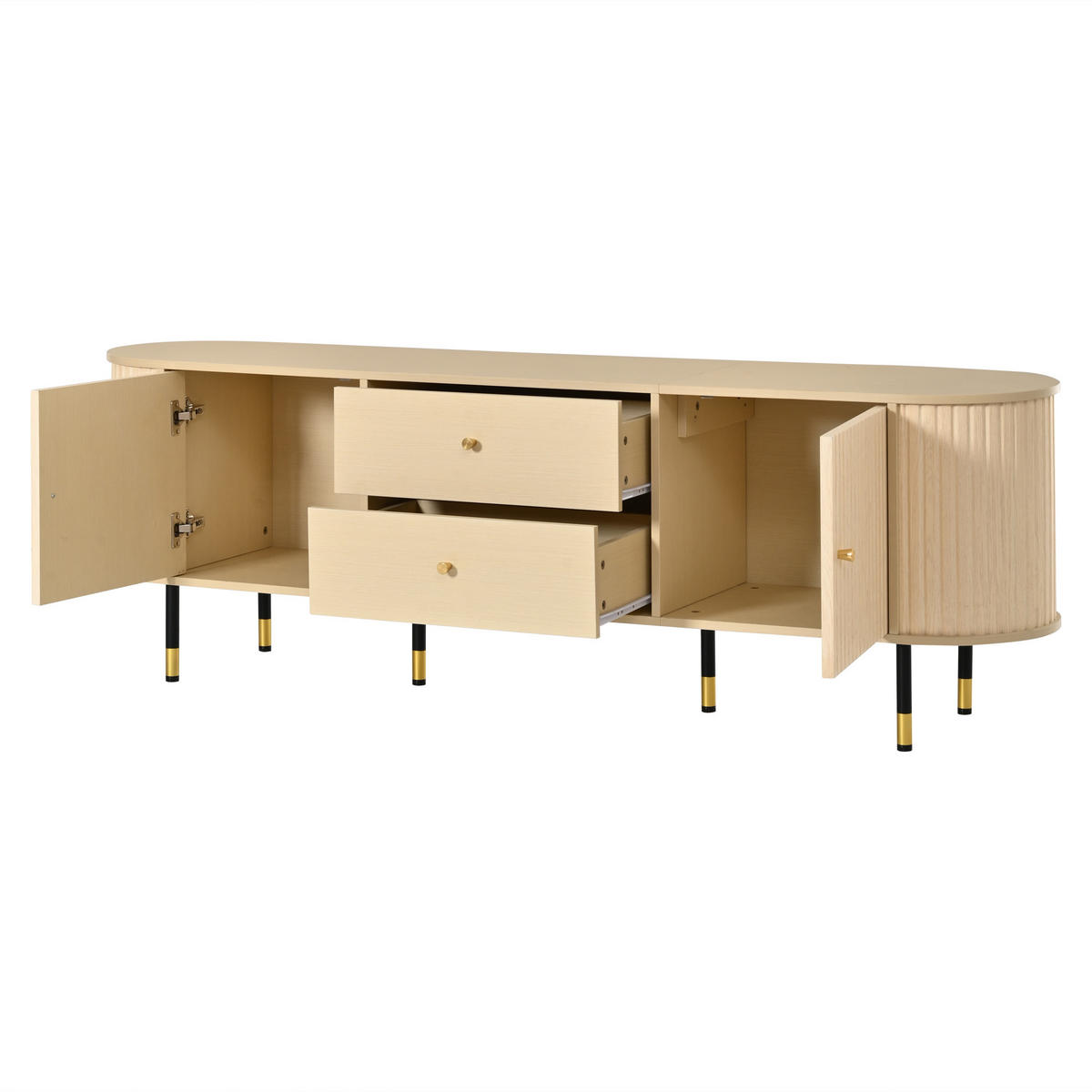 LOWBOARD DE-40464 2 Schiebetüren mit Streifen-Design Holzfarbe - Naturfarben, Holzwerkstoff (180/58/40cm) - ComfortXL