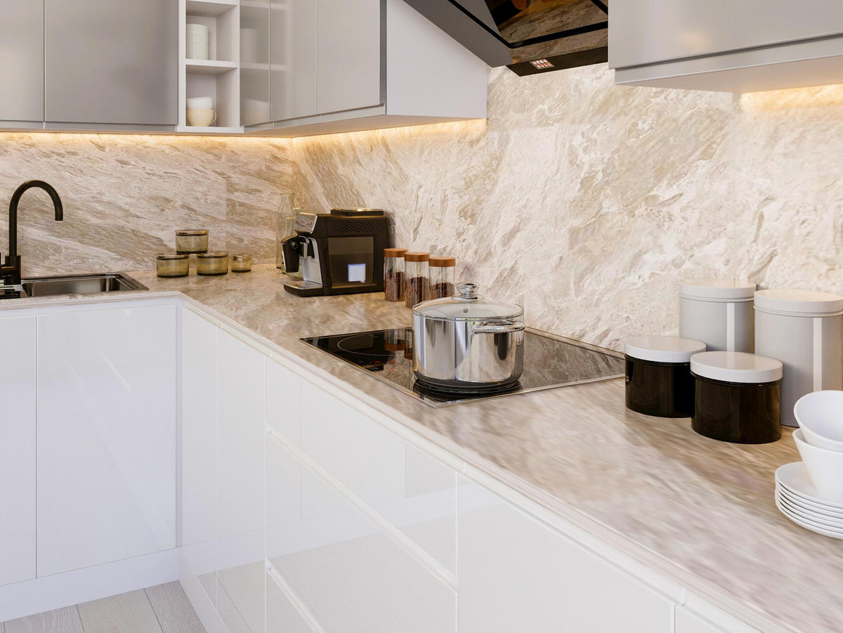 ECKKÜCHE 300x140 cm Glanzia – KU-S07 – Grau / Weiß – Hochglanz - Weiß Hochglanz/Grau, Holzwerkstoff (300/212/140cm) - hi-markt